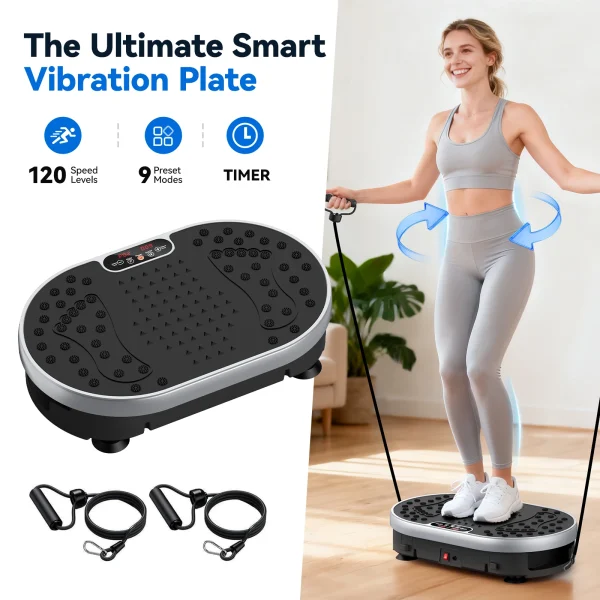 Fat Shaker Vibration Plate 120 Speed Levels 9Preset Workout Programs Whole Body Exercise Plateform for Muscle Toning Weight Loss
