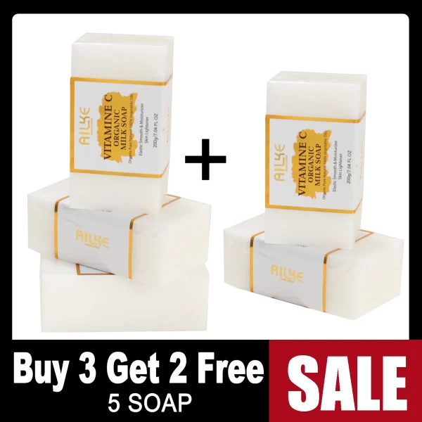 AILKE Vitamin C Organic Milk Soap Bar, Whitening, Reduce Wrinkles, Anti-Aging, Smooth & Soften Skin, for Face, Body, 200g/7 oz
